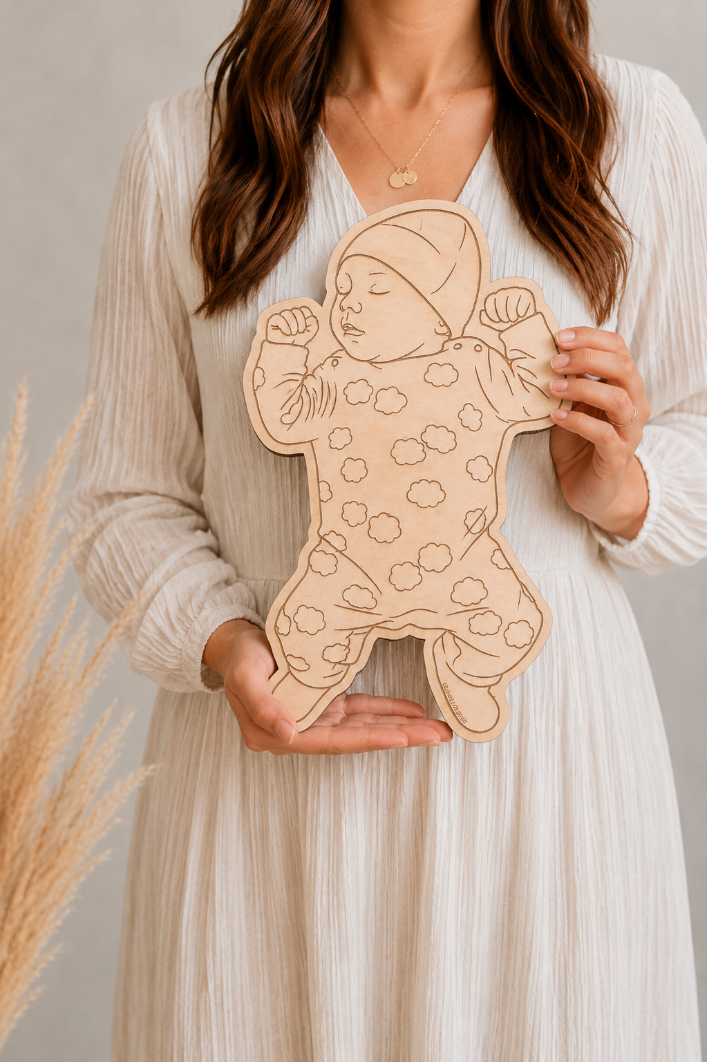 Babyfoto op Ware Grootte van Hout – Gepersonaliseerde Herinnering