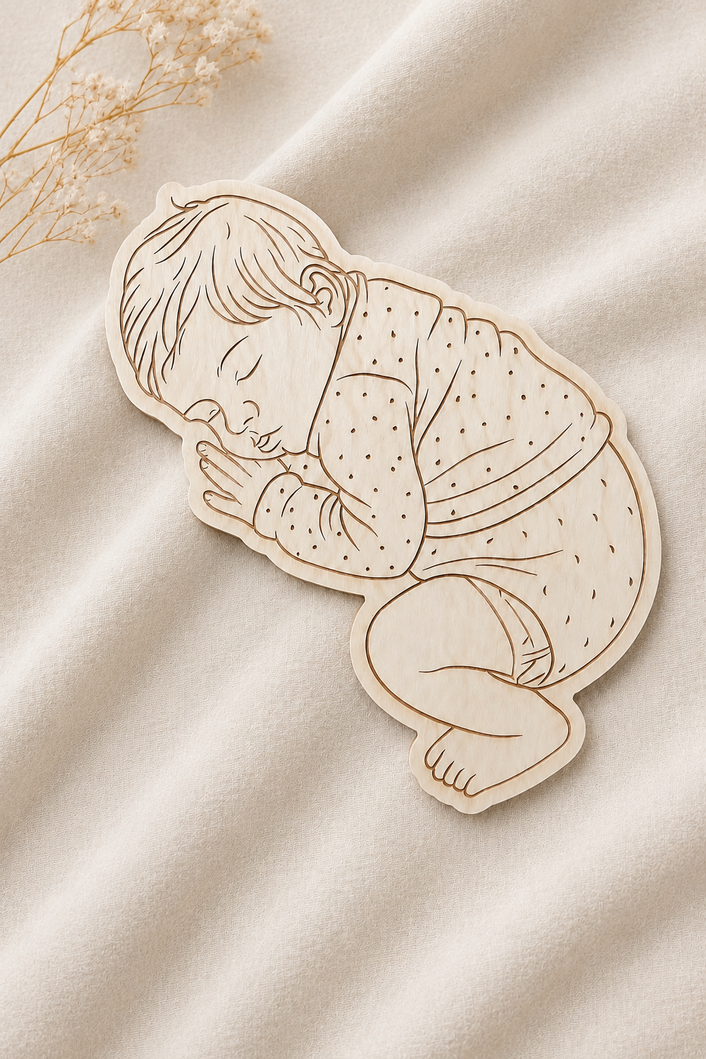 Babyfoto op Ware Grootte van Hout – Gepersonaliseerde Herinnering